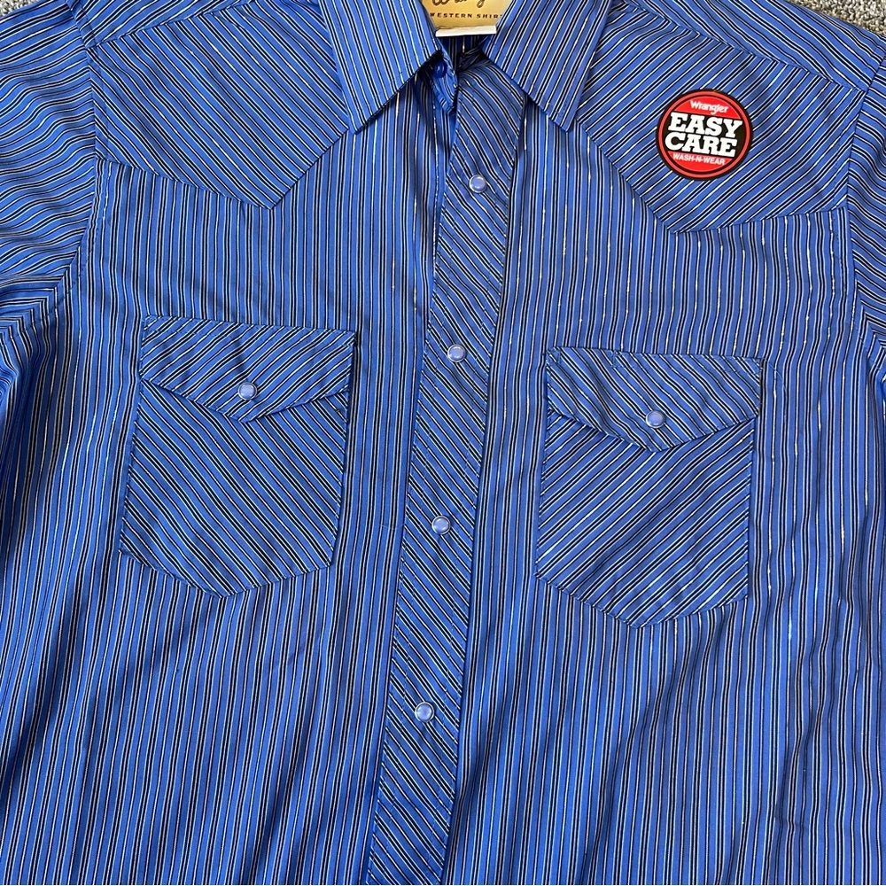 wrangler blue shimmer striped pearl snap shirt - Picture 6 of 12
